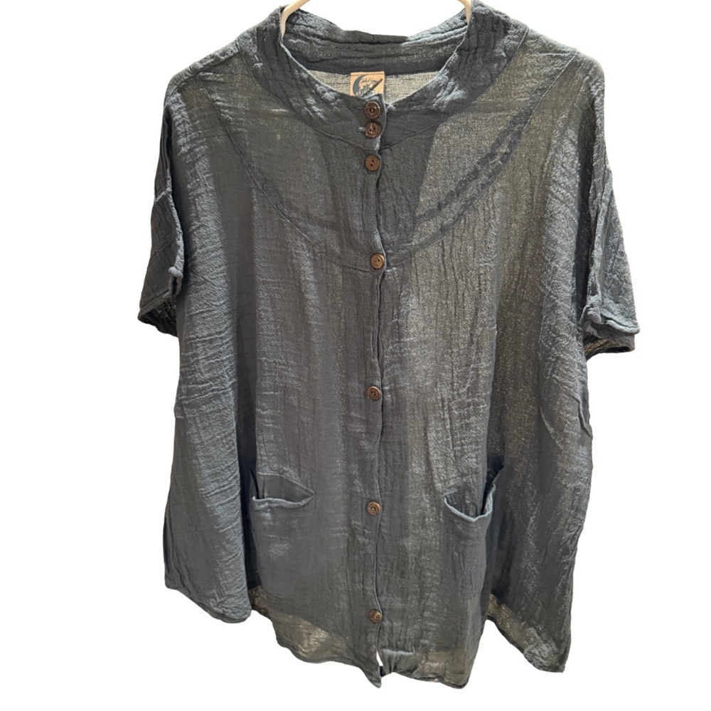 Jaded Gypsy- Blue Gauze Button Down Blouse